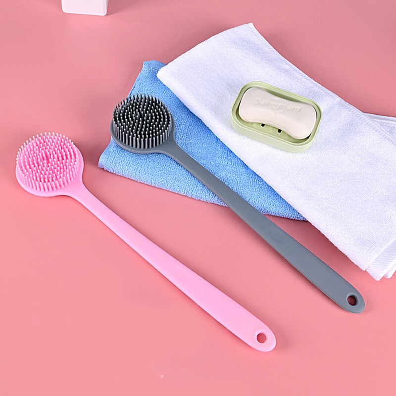 Szilikon hosszú nyelű fürdőkefe hátsó súroló puha sörtéjű testradírozó masszázskefe zuhanymosás fürdőszobai kellékek