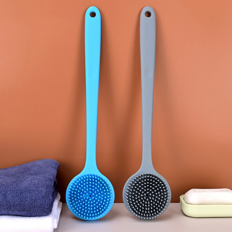 Szilikon hosszú nyelű fürdőkefe hátsó súroló puha sörtéjű testradírozó masszázskefe zuhanymosás fürdőszobai kellékek