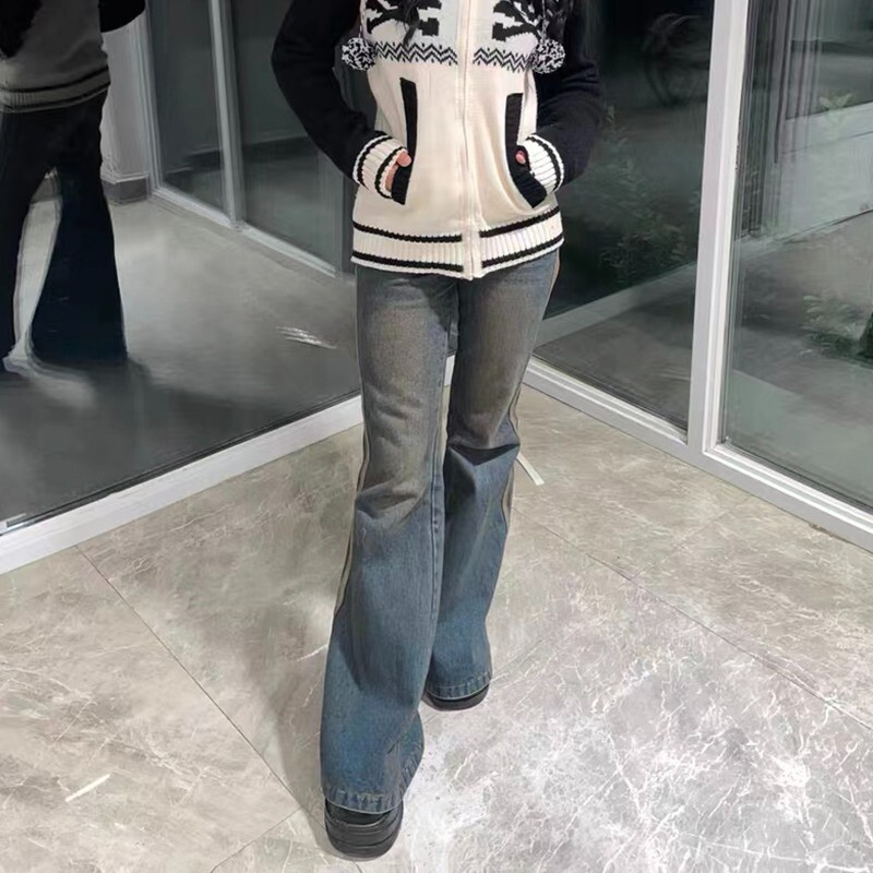 Grunge magas derekú flare farmerek Vintage csíkos farmer nadrág Y2k Harajuku Bell Bottom 2000-es évek Skinny Mopping 90-es évek