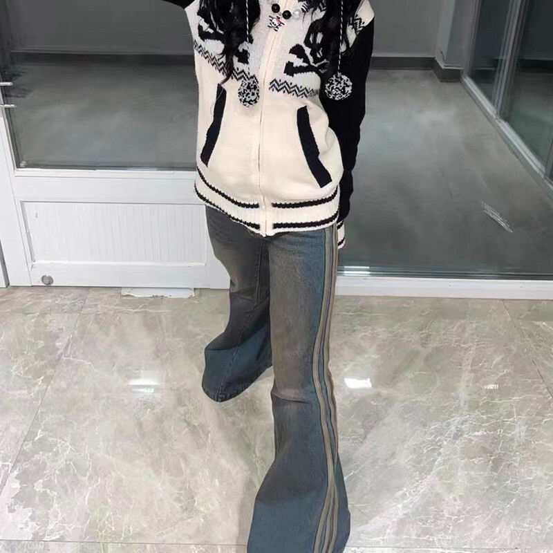 Grunge magas derekú flare farmerek Vintage csíkos farmer nadrág Y2k Harajuku Bell Bottom 2000-es évek Skinny Mopping 90-es évek