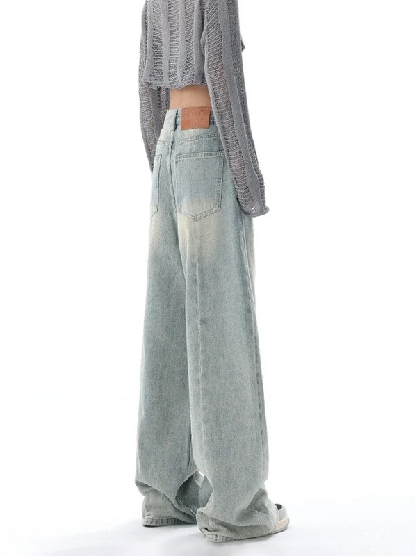 HOUZHOU Harajuku Y2K táskás farmer Női utcai ruházat Retro divat Őszi magas derekú nadrág Bő, széles szárú farmer nadrág női