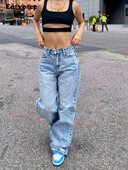 EOTVOTEE Módne ležérne voľné džínsy pre ženy s vysokým pásom, streetwear, vintage gombíky, široké nohavice Y2k, nové dlhé džínsy z roku 2024