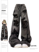 Moteriški plėšyti džinsai Baggy Vintažiniai estetiški gatvės drabužiai kaubojų kelnės Harajuku didelės džinsinės kelnės Y2k 2000-ųjų nešvarūs drabužiai