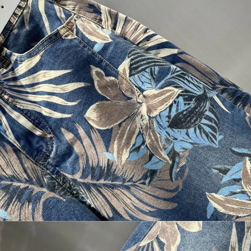 2024 tavaszi nyár új juharlevél nyomtatás festés vágott farmer Női divat utcai ruházat magas derekú bő hárem farmer nadrág