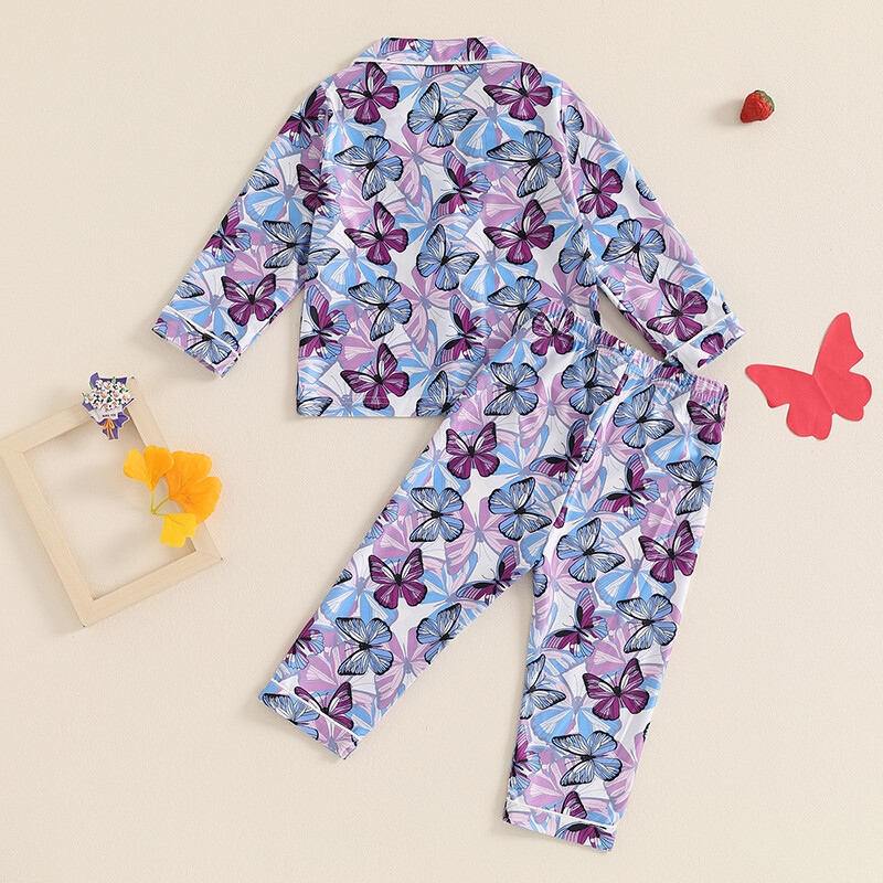 Vaikiški drabužiai mergaičių rudens pižamos rinkinys su drugelio/vyšnių/braškių raštu ilgomis rankovėmis marškiniai Viršutinės ilgos kelnės poilsio kostiumas miegui