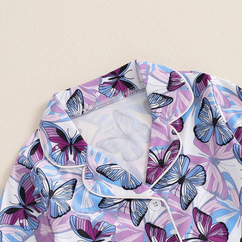 Vaikiški drabužiai mergaičių rudens pižamos rinkinys su drugelio/vyšnių/braškių raštu ilgomis rankovėmis marškiniai Viršutinės ilgos kelnės poilsio kostiumas miegui