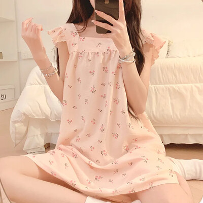 Lenjerie de noapte ocazională de vară, maiou pentru femei, stil dulce, lenjerie de bumbac, haine de acasă, guler pătrat, cămăși de noapte fără mâneci, cămăși de dormit
