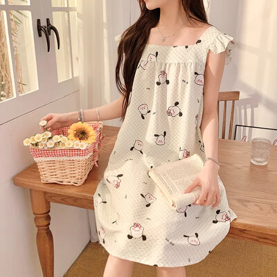 Lenjerie de noapte ocazională de vară, maiou pentru femei, stil dulce, lenjerie de bumbac, haine de acasă, guler pătrat, cămăși de noapte fără mâneci, cămăși de dormit