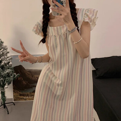 Lenjerie de noapte ocazională de vară, maiou pentru femei, stil dulce, lenjerie de bumbac, haine de acasă, guler pătrat, cămăși de noapte fără mâneci, cămăși de dormit