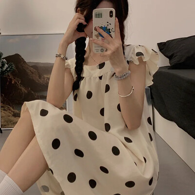 Lenjerie de noapte ocazională de vară, maiou pentru femei, stil dulce, lenjerie de bumbac, haine de acasă, guler pătrat, cămăși de noapte fără mâneci, cămăși de dormit