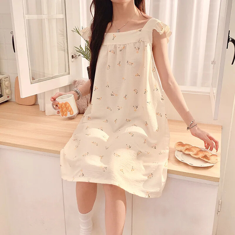 Lenjerie de noapte ocazională de vară, maiou pentru femei, stil dulce, lenjerie de bumbac, haine de acasă, guler pătrat, cămăși de noapte fără mâneci, cămăși de dormit