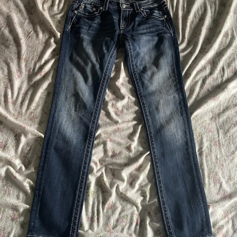 Cizme blugi fetiță strasuri brodate buzunare flanșe semnătură blugi Capri pantaloni supradimensionați din denim talie înaltă drepte