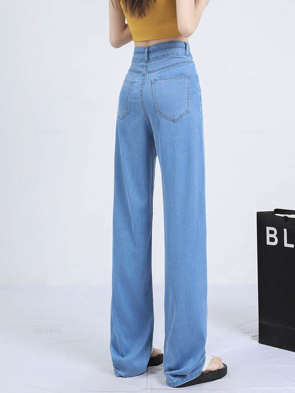 Vară, moale, țesătură lyocell naturală, blugi de damă, pantaloni largi, subțiri, din denim, pantaloni casual cu talie înaltă, mărime feminină 25-32