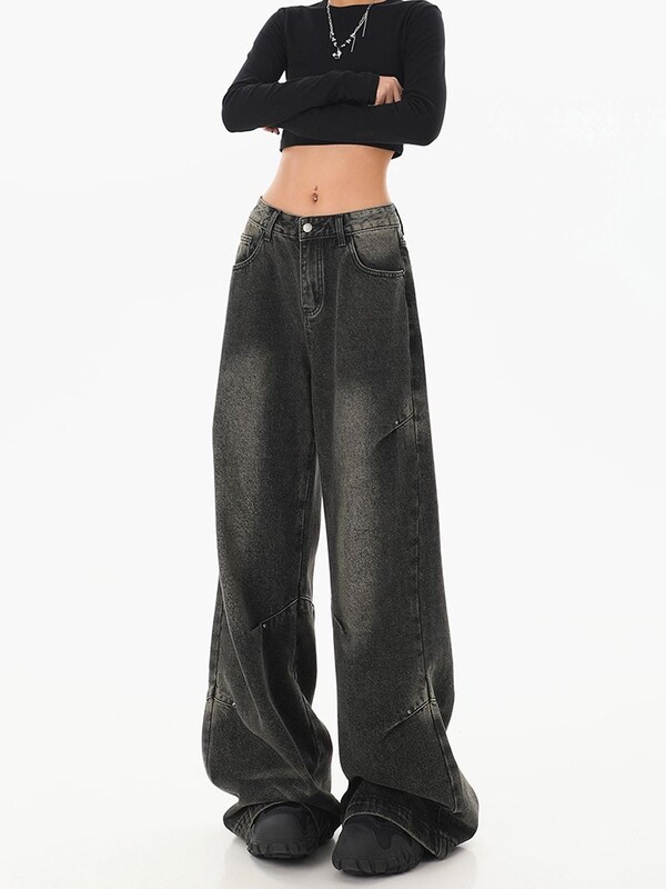 Pavasarį ir rudenį amerikietiškos gatvės moterys High Street individualizuotos džinsai Naujos laisvos tiesios kojos Retro madingos laisvalaikio kelnės y2k