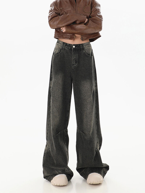 Pavasarį ir rudenį amerikietiškos gatvės moterys High Street individualizuotos džinsai Naujos laisvos tiesios kojos Retro madingos laisvalaikio kelnės y2k