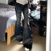 Amerikietiški Y2K Aukštos kokybės skalbtų juostelių platėjantys džinsai moterims Madingi aštrūs mergaičių ploni, švelnūs, ilgaamžiai kelnės