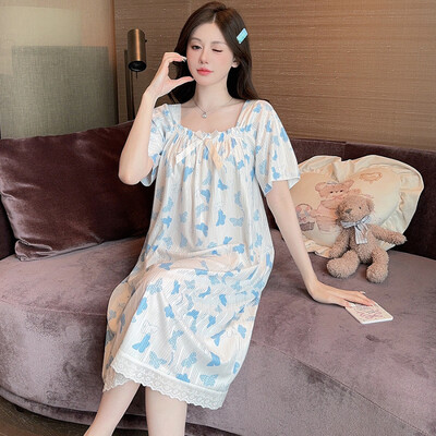 5XL didelio dydžio moteriški naktiniai marškiniai Vasariniai pižamos korėjietiško stiliaus burbulinės medvilnės trumpomis rankovėmis miegui skirtos suknelės Minkšti, patogūs poilsio drabužiai