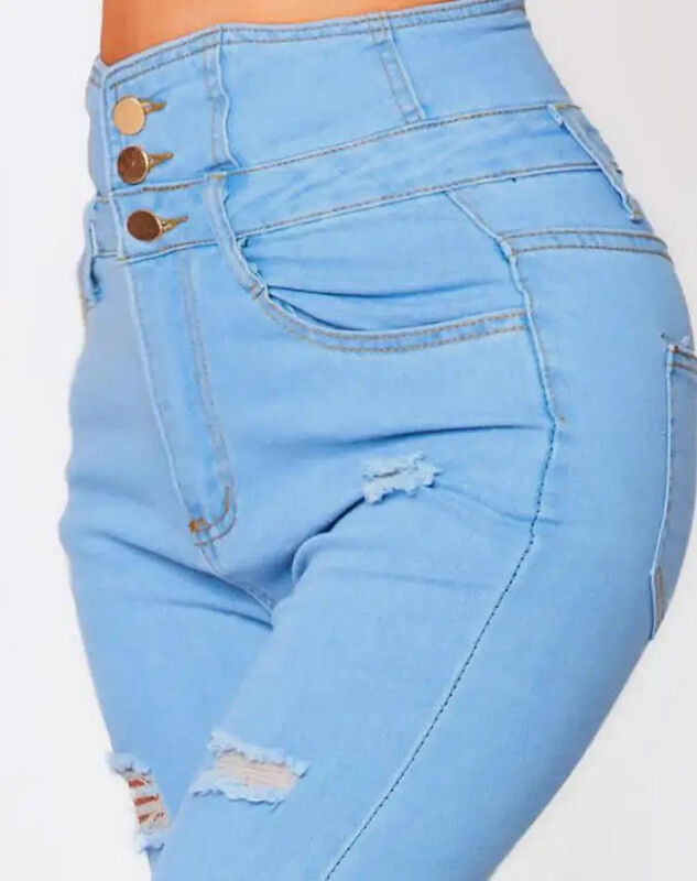 Dámske džínsy, trendy, jesenná móda, vysoký pás, zapínanie na gombíky, výrez, roztrhané, ležérne, skinny, hladký vzor s vreckami, denné dlhé džínsy
