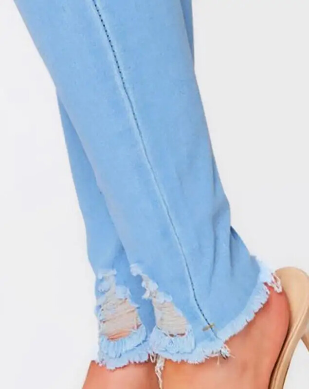 Dámske džínsy, trendy, jesenná móda, vysoký pás, zapínanie na gombíky, výrez, roztrhané, ležérne, skinny, hladký vzor s vreckami, denné dlhé džínsy