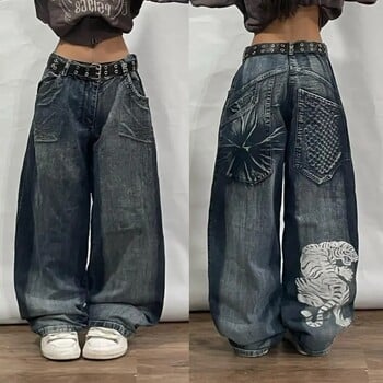 Harajuku Fashion Heavy Industry Blue Washed Baggy Jean с множество джобове Дамски Y2K улични популярни готически панталони с висока талия и широки крачоли