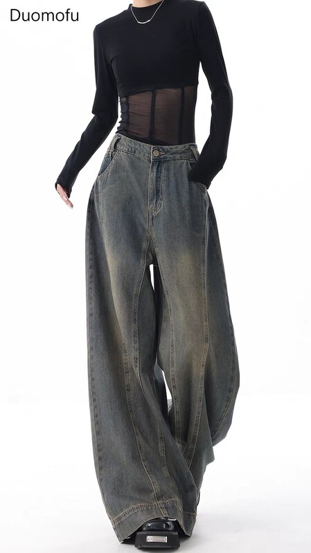 Duomofu Jesenné nové vintage jednoduché slim džínsy s vysokým pásom, klasické jednoduché ležérne módne voľné, plné dĺžky, základné dámske džínsy veľkosti S-XL