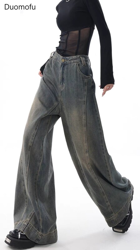 Duomofu Jesenné nové vintage jednoduché slim džínsy s vysokým pásom, klasické jednoduché ležérne módne voľné, plné dĺžky, základné dámske džínsy veľkosti S-XL