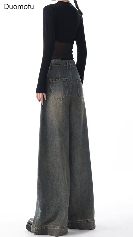 Duomofu Jesenné nové vintage jednoduché slim džínsy s vysokým pásom, klasické jednoduché ležérne módne voľné, plné dĺžky, základné dámske džínsy veľkosti S-XL
