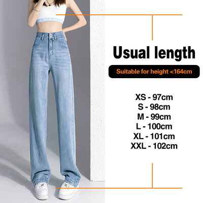 Blugi de damă ultra-subțiri de vară 100% lyocell Cool comozi Pantaloni largi, drepti, din denim, modă de stradă coreeană cu talie înaltă
