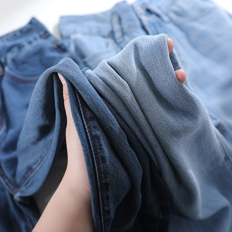 Blugi de damă ultra-subțiri de vară 100% lyocell Cool comozi Pantaloni largi, drepti, din denim, modă de stradă coreeană cu talie înaltă