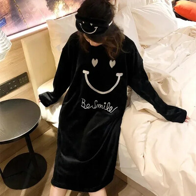 Χειμωνιάτικα χοντρά ζεστά γυναικεία μακρυμάνικα φανελένια νυχτικά κινούμενα σχέδια Γκρι γάτα Θηλυκό κοραλί βελούδο νυχτικό Γλυκό σπιτικό υπνο