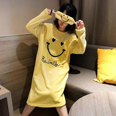 Χειμωνιάτικα χοντρά ζεστά γυναικεία μακρυμάνικα φανελένια νυχτικά κινούμενα σχέδια Γκρι γάτα Θηλυκό κοραλί βελούδο νυχτικό Γλυκό σπιτικό υπνο