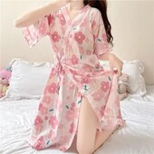 Dámske kimono, pyžamo s krátkym rukávom, župan, roztomilé šaty, pyžamá, letné oblečenie, domáce oblečenie, saténové, spacie, sexy