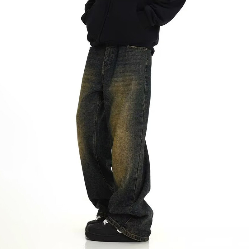 Vyriški Retro laisvalaikio skalbti džinsai Individuali amerikietiška gatvės apranga Tiesi universali kelnių mada Vyriški drabužiai džinsai vasara