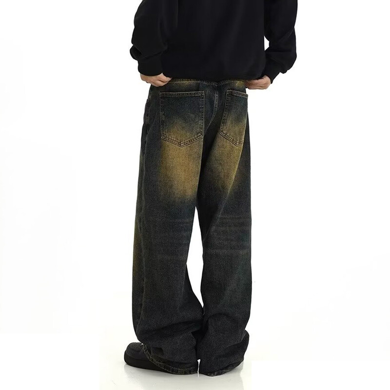 Vyriški Retro laisvalaikio skalbti džinsai Individuali amerikietiška gatvės apranga Tiesi universali kelnių mada Vyriški drabužiai džinsai vasara