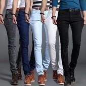 Moda noi blugi negri albastri din denim pentru bărbați Pantaloni slim fit din denim Pantaloni elastici din bumbac Pantaloni creion clasici de zi cu zi