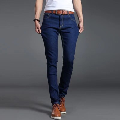 Moda noi blugi negri albastri din denim pentru bărbați Pantaloni slim fit din denim Pantaloni elastici din bumbac Pantaloni creion clasici de zi cu zi