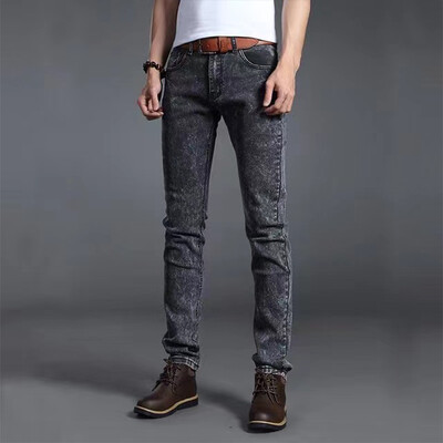 Moda noi blugi negri albastri din denim pentru bărbați Pantaloni slim fit din denim Pantaloni elastici din bumbac Pantaloni creion clasici de zi cu zi
