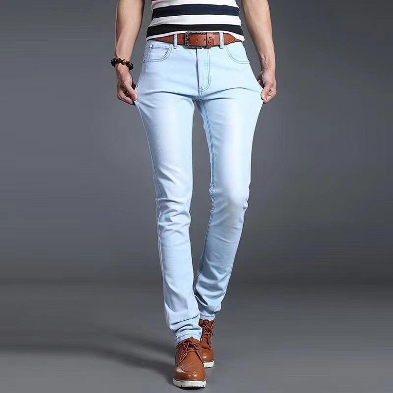 Moda noi blugi negri albastri din denim pentru bărbați Pantaloni slim fit din denim Pantaloni elastici din bumbac Pantaloni creion clasici de zi cu zi
