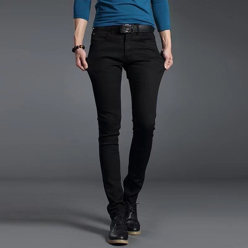 Moda noi blugi negri albastri din denim pentru bărbați Pantaloni slim fit din denim Pantaloni elastici din bumbac Pantaloni creion clasici de zi cu zi