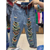 2024 nyár új színű szakadt lyukas farmer magas derekú farmer nagy méretű bő Haren farmer nadrág női bokáig érő cowboy nadrág