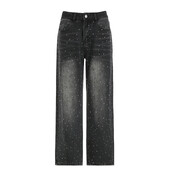 Streetwear Blugi cu strasuri Femei cu talie înaltă Moda largi, drepte, cu picioare late, pantaloni din denim șic, grunge, Harajuku, pantaloni cargo
