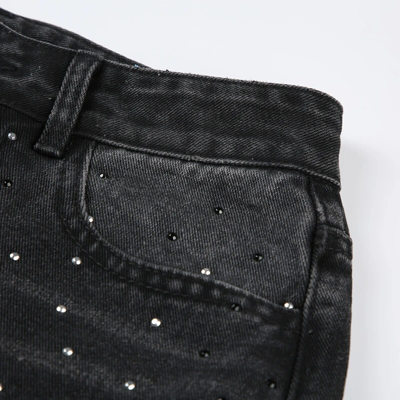 Streetwear Blugi cu strasuri Femei cu talie înaltă Moda largi, drepte, cu picioare late, pantaloni din denim șic, grunge, Harajuku, pantaloni cargo