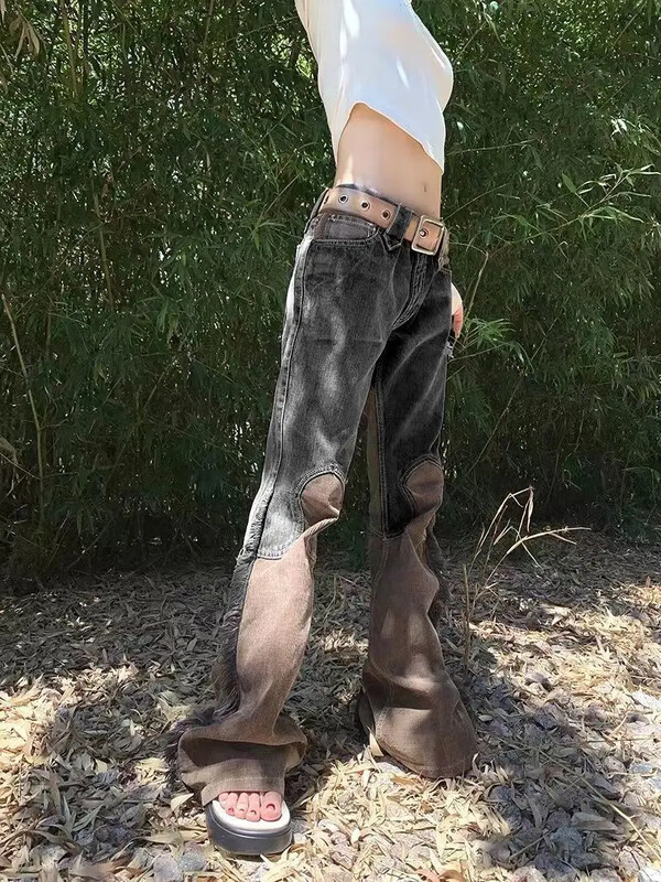 Vintažinės plokštės su kutais Džinsai Suvaržytos tiesios kelnės Netaisyklingos plokštės Kelnės aukštu liemeniu Džinsai Gatvės apranga moterims