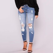 Dámske elastické roztrhané nohavice, úzke džínsy, zdvíhanie zadku, roztrhané džínsové nohavice s vreckami, elastické vintage streetwear