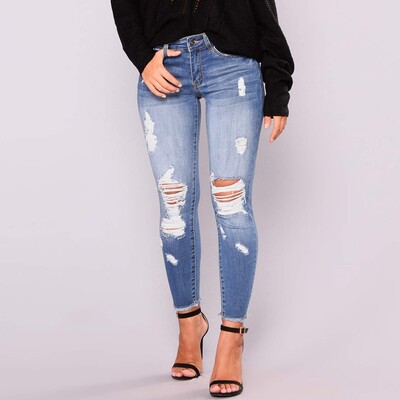 Dámske elastické roztrhané nohavice, úzke džínsy, zdvíhanie zadku, roztrhané džínsové nohavice s vreckami, elastické vintage streetwear