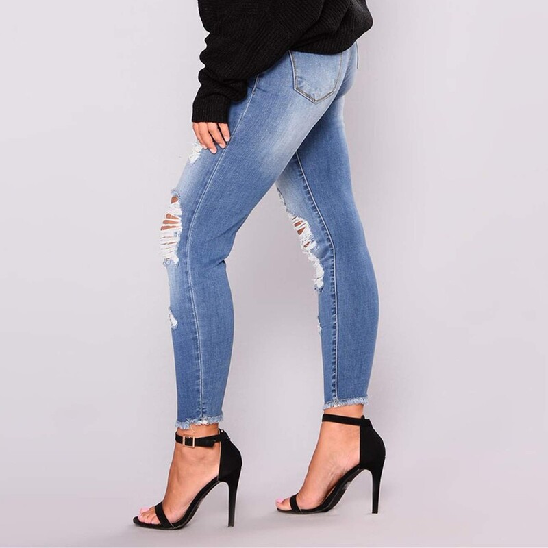 Dámske elastické roztrhané nohavice, úzke džínsy, zdvíhanie zadku, roztrhané džínsové nohavice s vreckami, elastické vintage streetwear