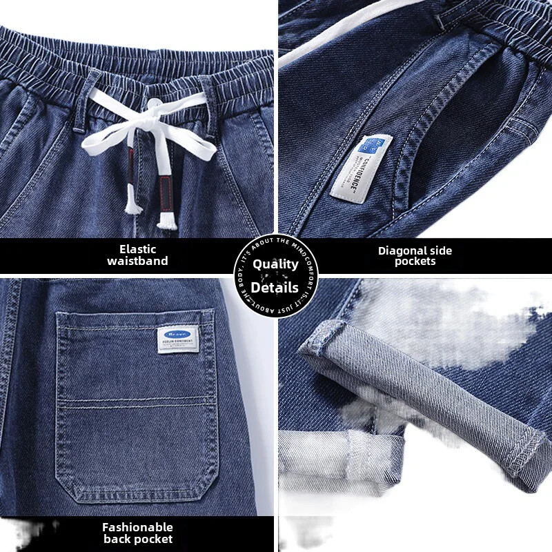 Könnyű farmer Férfi karcsúsított farmer Új alkalmi nadrágok nyári laza szabású vágott nadrágok alkalmi stílus férfiaknak