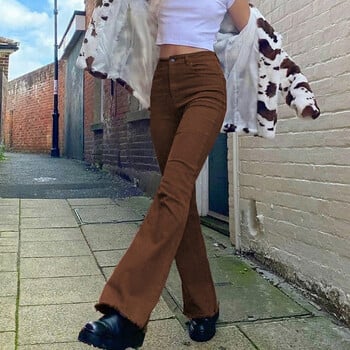 Дамски клоширани дънки с висока талия Vintage Khaki Y2K Denim Pants Streetwear Harajuku Stretch Capris Женски модни панталони за джогинг