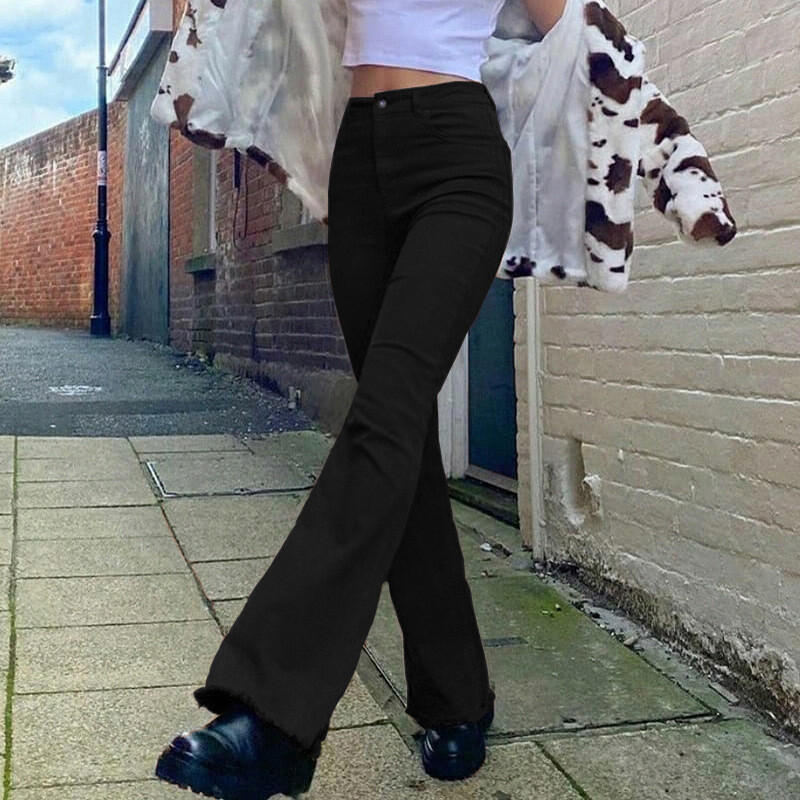 Dámske džínsy s vysokým pásom, vintage khaki, džínsové nohavice Y2K, streetwear, Harajuku, strečové capri, dámske módne tepláky