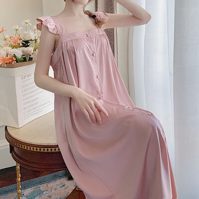 Cămașă de noapte lungă pentru femeie, sexy, cu decolteu în V, cu finisaje din dantelă, Cămașă de noapte, în stil palat, Lenjerie de noapte prințesă, rochie de acasă din satin de mătase.